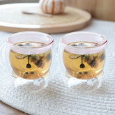 Kuber Industries 2 Pcs Cute Teddy Bear Cups | Borosilicate Double Wall Glass Cups | Microwave Safe | Heat Resistant | Scratch Proof | 250 ML | Pack of 1 | Pink